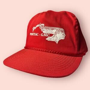Vtg Premier Pontiac GMC Snapback Mesh Trucker Dad Hat Cap Red Cord Nissun Cap